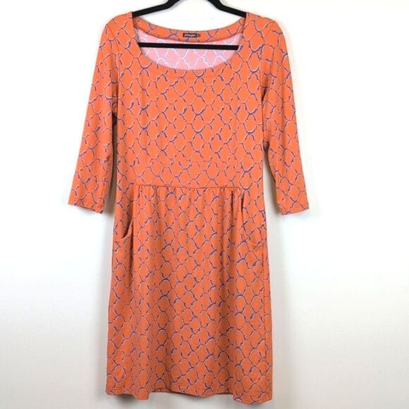 J. McLaughlin Emma Dress Orange Catalina Cloth Print 3/4 length Sleeve Size M - Picture 1 of 11